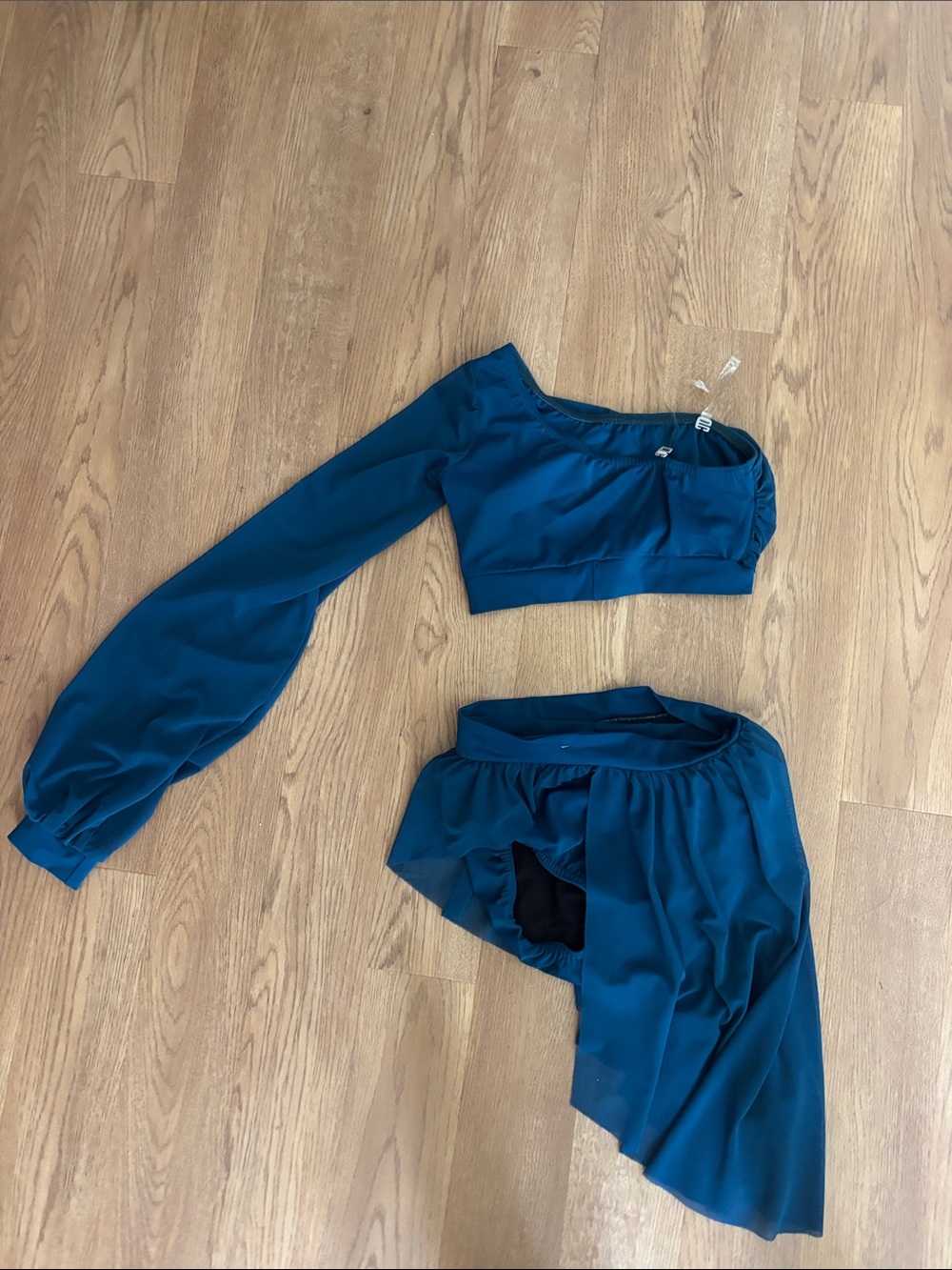 Teal One-Shoulder Crop Top & Skirt Set - Women's Two-Piece
